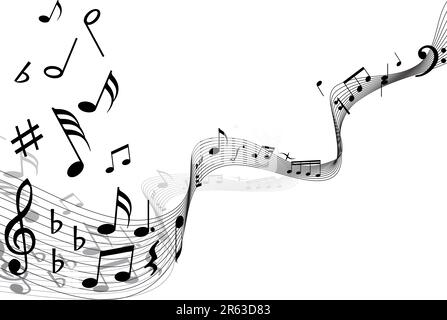 Musical notes staff with lines and shadows Stock Vector