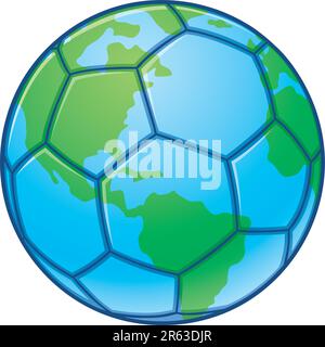 Vector illustration of a soccer ball designed to look like the planet earth. Great for World Cup designs. Stock Vector