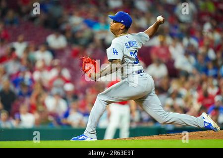 Los Angeles Dodgers relief pitcher Yency Almonte delivers during the  seventh inning of the team's baseball game against the Toronto Blue Jays,  Tuesday, July 25, 2023, in Los Angeles. (AP Photo/Ryan Sun