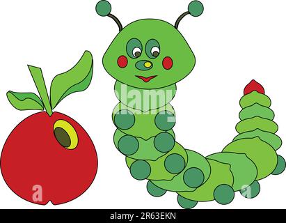 green caterpillar with red apple Stock Vector
