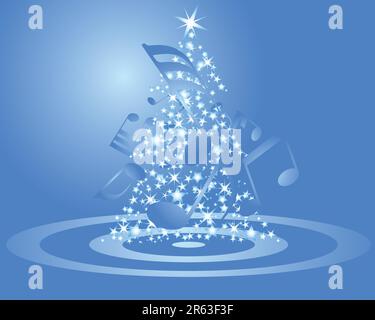 Christmas (New Year)greeting postcard with musical staff. Vector background. Stock Vector