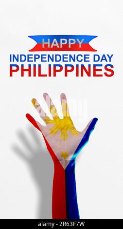 A human hand with a Philippine flag color. Philippines Independence Day concept Stock Photo