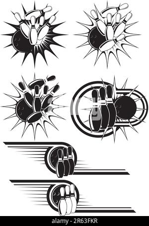 Black And White Bowling clipart styled as emblems Stock Vector