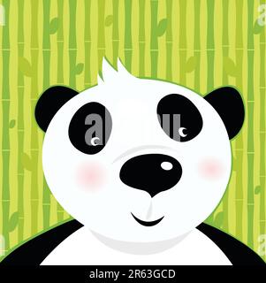 Stylized vector illustration of cute panda bear. Bamboo trees in background behind animal. Stock Vector