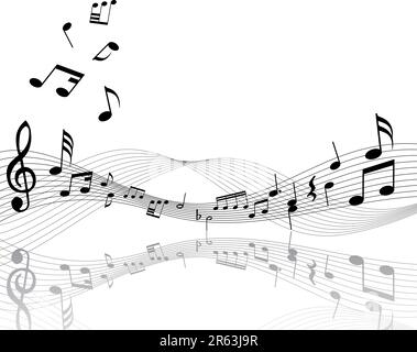 Musical notes staff with lines and shadows Stock Vector