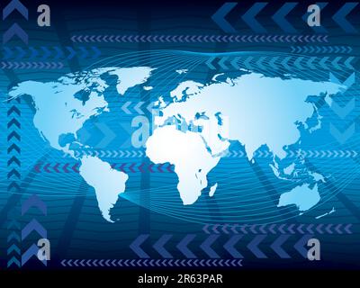 Large blue world map on an abstract background, conceptual business illustration. The base map is from Central Intelligence Agency Web site. Stock Vector