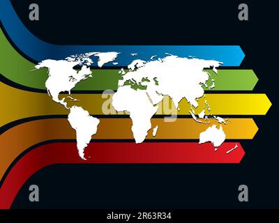 White world map on a rainbow background, conceptual business illustration. The base map is from Central Intelligence Agency Web site. Stock Vector