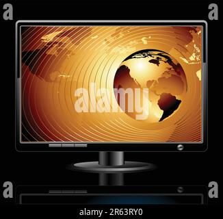 LCD panel with world background, this  illustration may be useful  as designer work Stock Vector