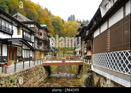 Ginzan Onsen in autumn Stock Photo