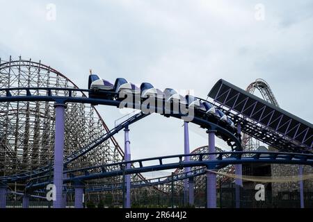 Riding the roller coaster at Energylandia Zator Poland amusement