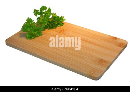 Empty cutting board mockup with parsley Stock Photo
