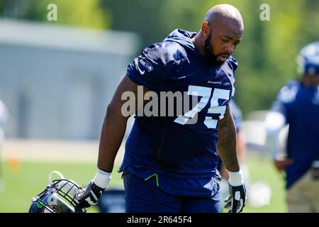 Seattle Seahawks offensive tackle Greg Eiland (75) walks on the field  during minicamp Tuesday, June 6, 2023, at the NFL football team's  facilities in Renton, Wash. (AP Photo/Lindsey Wasson Stock Photo - Alamy