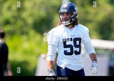 Seattle Seahawks linebacker Jon Rhattigan (59) runs during an NFL football  game against the Washington Football Team, Monday, Nov. 29, 2021 in  Landover. (AP Photo/Daniel Kucin Jr Stock Photo - Alamy