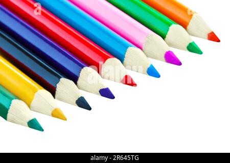 Colored crayons isolated on white background Stock Photo
