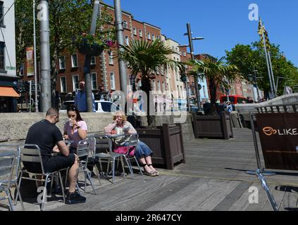 A sunny summer day along the Bachelors Walk , Liffey river in Dublin, Ireland. Stock Photo