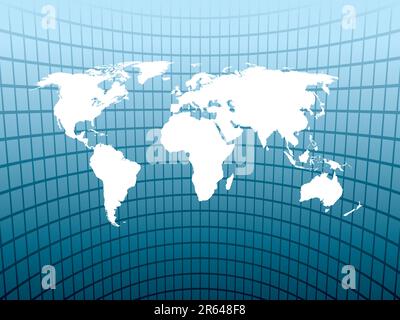 Large world map on an abstract blue background, conceptual business illustration. The base map is from Central Intelligence Agency Web site. Stock Vector