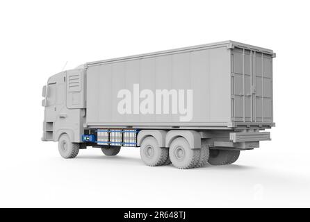 3d rendering ev logistic trailer truck or electric vehicle lorry model with battery on white background Stock Photo