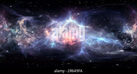 360 degree panoramic view of 360 degree interstellar cloud of dust and gas. Space background with nebula and stars. Glowing nebula, equirectangular projection, environment map. HD