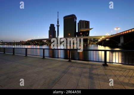 Sumida River at dawn and Sumida River Terrace Stock Photo