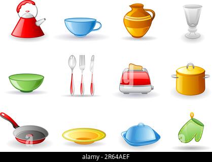 Kitchen utensil icon set.  Isolated on a white background. Stock Vector