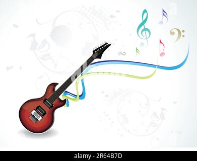 abstract musical guitar with musical words vector illustration Stock Vector