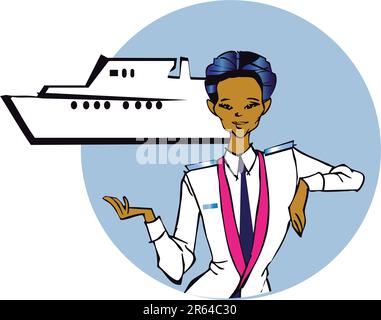 stewardess (asian or hispanic woman) clipart Stock Vector