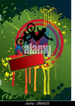 Freestyle extreme cyclist silhouette sport abstract vector background ...