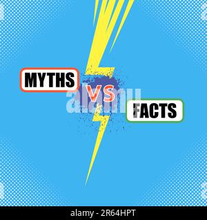 Vector Facts and Miths Sign with Yellow Lightning Bolt on Blue Dotted Background. Versus Battle Banner. Stock Vector
