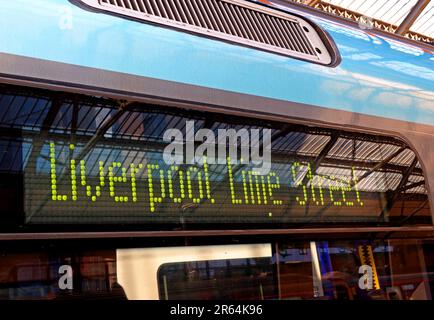 Train carriage bound for destination Liverpool Lime Street Stock Photo