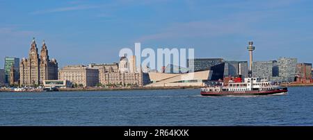 Liverpool waterfront panorama from Woodside, Birkenhead, Wirral, Merseyside, England, UK, CH41 6DU Stock Photo