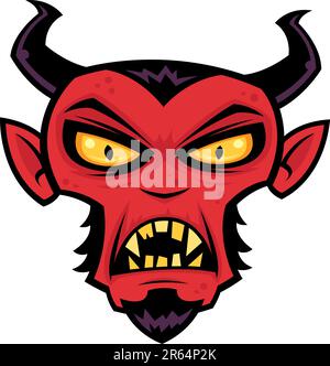 Cartoon illustration of a mean devil character with horns, mustache and ...