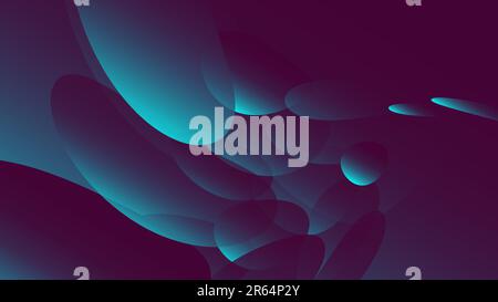 Texture of transparent blue abstract volumetric unique magic round and oval different shapes of light beautiful air cosmic bubbles, drops on a dark bl Stock Vector