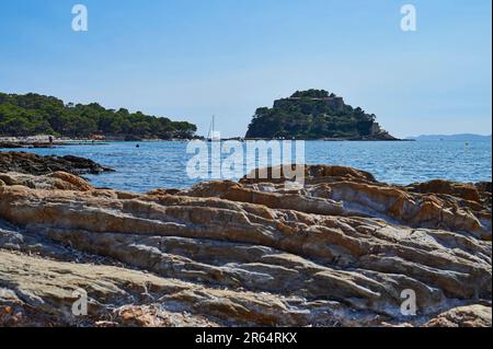 Bormes-les-Mimosas (south-eastern France): medieval fortress “Fort de Bregancon” Stock Photo