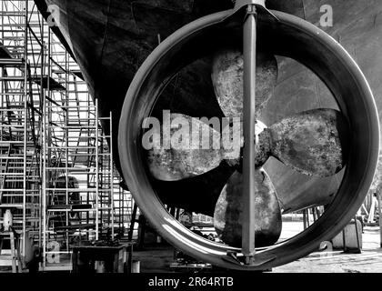 Naval propeller in black and white Stock Photo