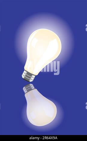 vector bulb lighting on blue background and reflections Stock Vector