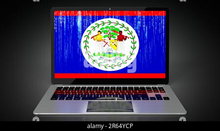Belize - country flag and binary code on laptop screen - 3D illustration Stock Photo