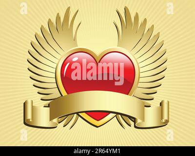 Valentines day heart with wings and scroll Stock Vector