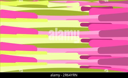 Simple background from minimalistic multi-colored geometric figures, ovals with rounded corners arranged horizontally with a black stroke. Vector illu Stock Vector