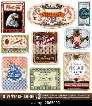 Vintage Labels Collection - 9 design elements with original antique style -Set 3 Stock Vector