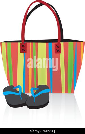 Beach tote bag and flip flops; Separate layers. Stock Vector