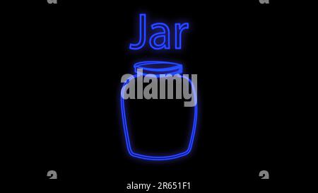Glowing neon line Pickled cucumbers in a jar icon isolated on brick wall background. Vector. Stock Vector