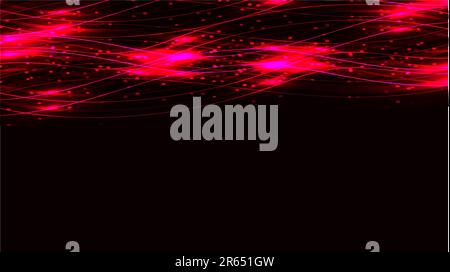 Pink transparent abstract shining magical cosmic magical energy lines, rays with highlights and dots and light shines on a dark background from above. Stock Vector