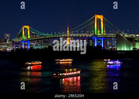 Night view of Rainbow Bridge from Odaiba Stock Photo