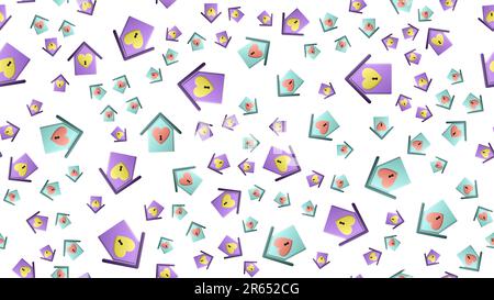 Endless seamless pattern of beautiful festive love joyful hearts in houses with keyhole on a white background. Vector illustration. Stock Vector