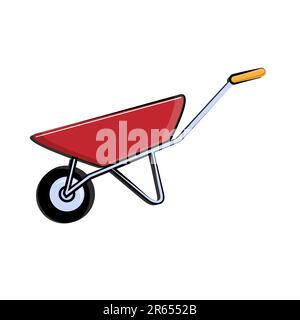 Construction red-and-blue icon of a single-wheeled trolley with one wheel designed for carrying heavy loads, building materials for repair. Constructi Stock Vector