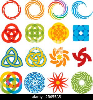 A series of geometric graphic elements, all based on rings and arcs. Stock Vector
