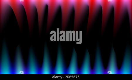 Bright, abstract, multicolored, blue, red and pink magical rays of light like fire, sharp fangs, stalactites on a black background and copy space. Vec Stock Vector