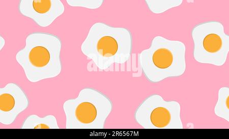 Egg seamless pattern. Cartoon with simple gradient design. Fried and whole eggs. Breakfast symbols. Vector drawing isolated on whi. Stock Vector