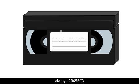 Black old vintage retro three-dimensional hipster antique video cassette for a video recorder for watching movies, video from the 80's, 90's on a whit Stock Vector