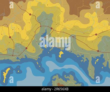 Generic editable vector map of a coastline with no names Stock Vector